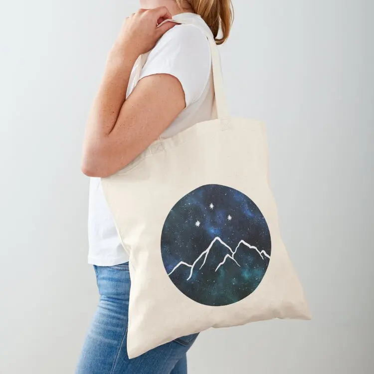 

Night court - mountain and stars drawn on galaxy background Tote Bag Canvas bag for women Canvas bag eco folding