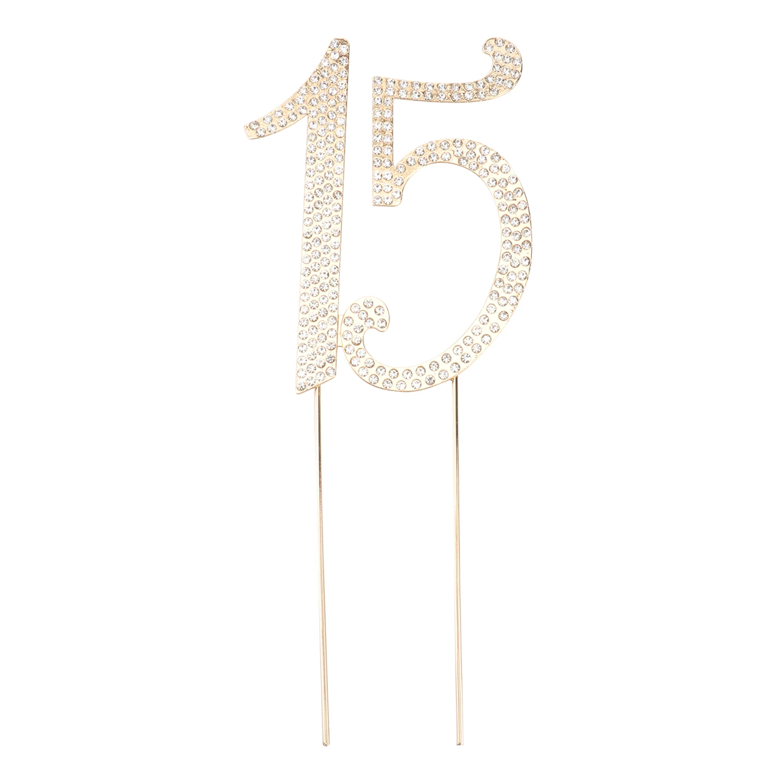 

15 Cake Topper Insert Number Decorations Gold Rhinestones Party Banquet Reusable Alloy Birthday Anniversary