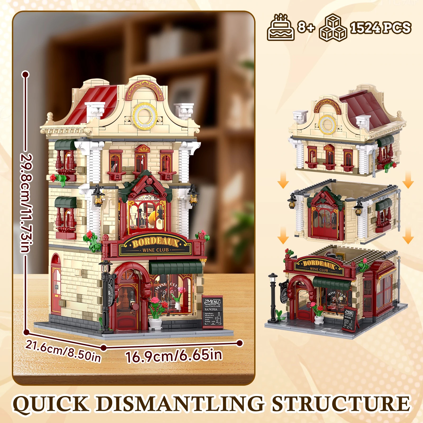 Ensemble de blocs de construction Chateau Winery Bordeaux avec lumières LED – Modèle de collection détaillé vintage, cadeau créatif pour Noël et