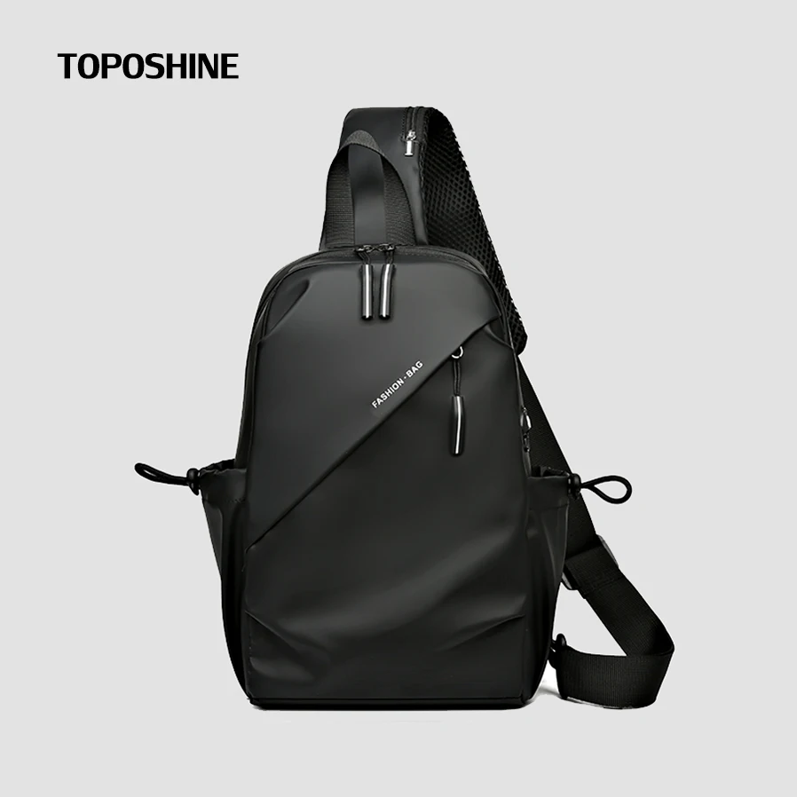 Toposhine tas selempang kain Oxford pria, kantung bahu tunggal trendi populer kasual, tas selempang desain baru tahan air untuk pria