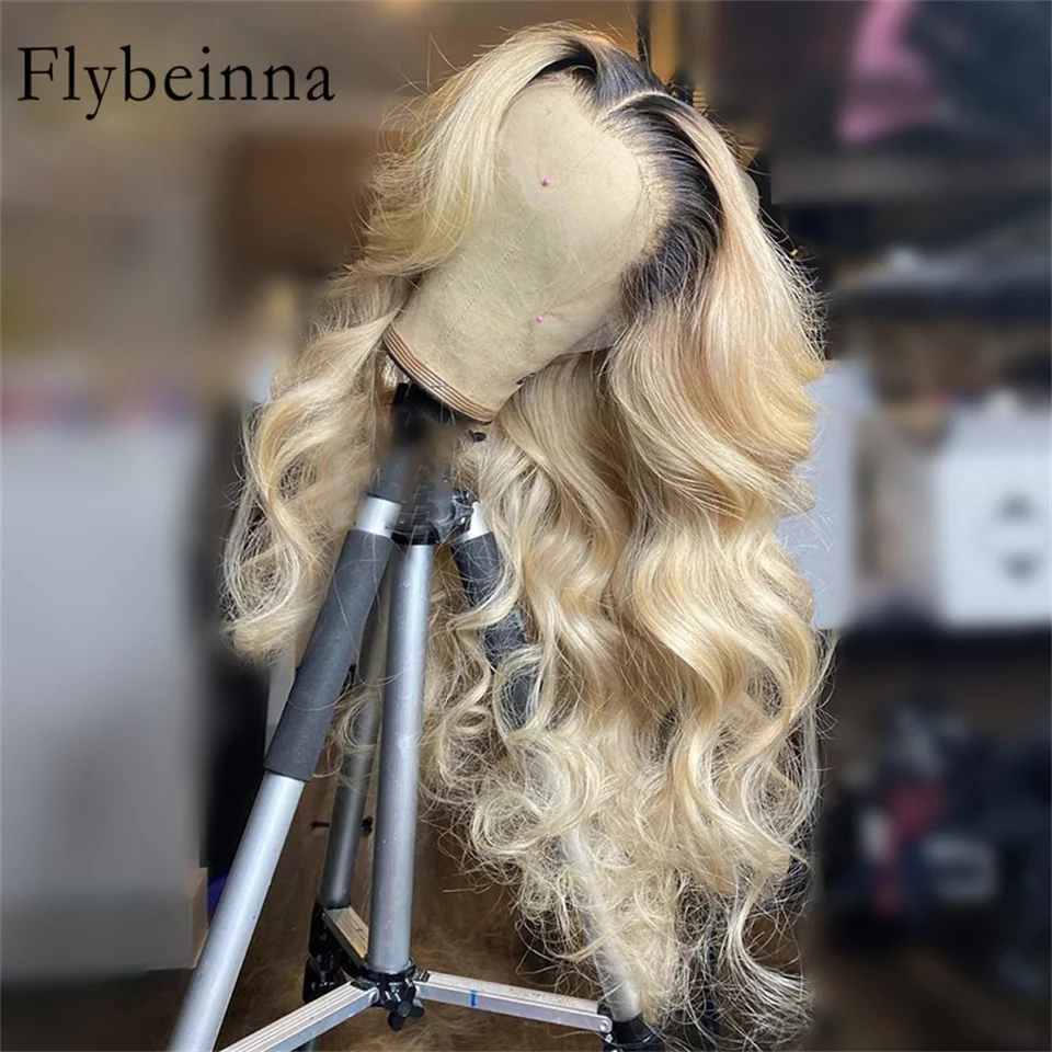 1B 613 Human Hair Lace Front Blonde Ombre Lace Front Human Hair Wigs Honey Blonde 13x6 Hd Frontal Wig Dark Roots Body Wave Wig