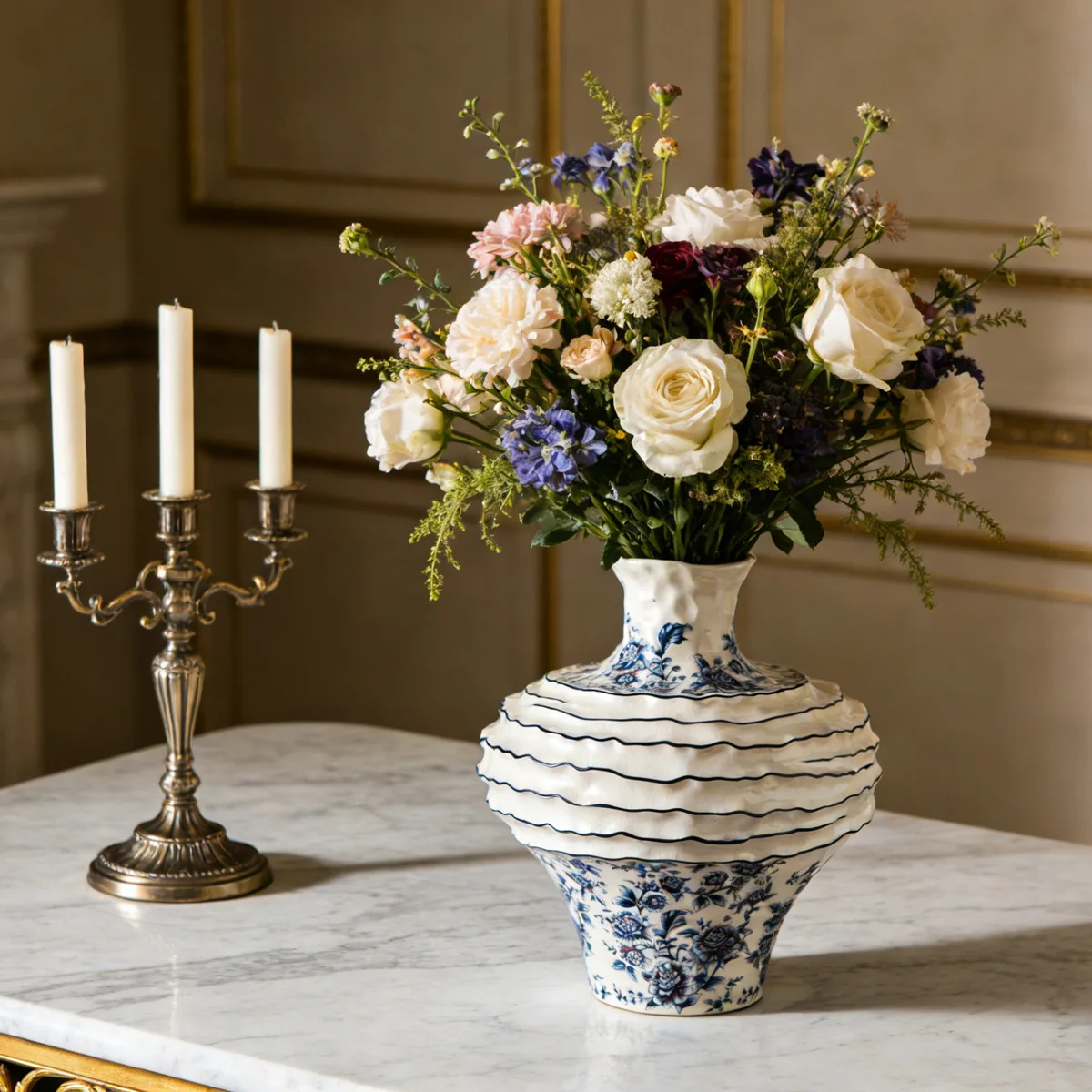 Ceramic vase flower arrangement high-end sense wabi-sabi wind new Chinese personality homestay villa hand-painted ornaments
