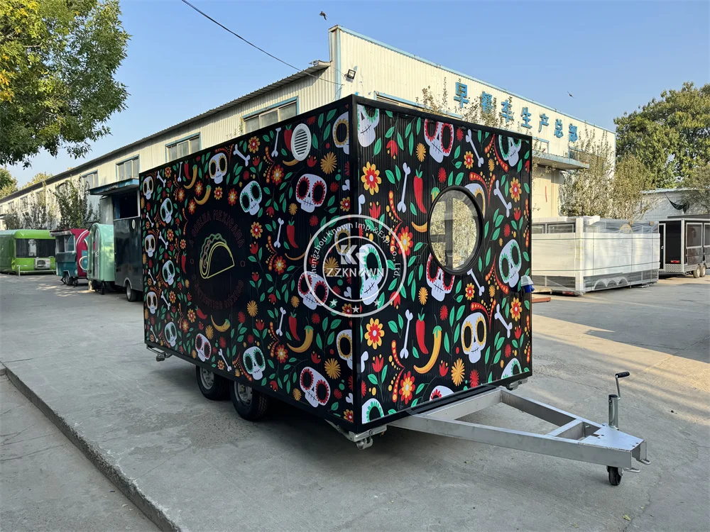 Camión de comida rápida móvil al aire libre, quiosco de helado, barbacoa, hamburguesa, café, Burbuja, té, carritos expendedores de comida