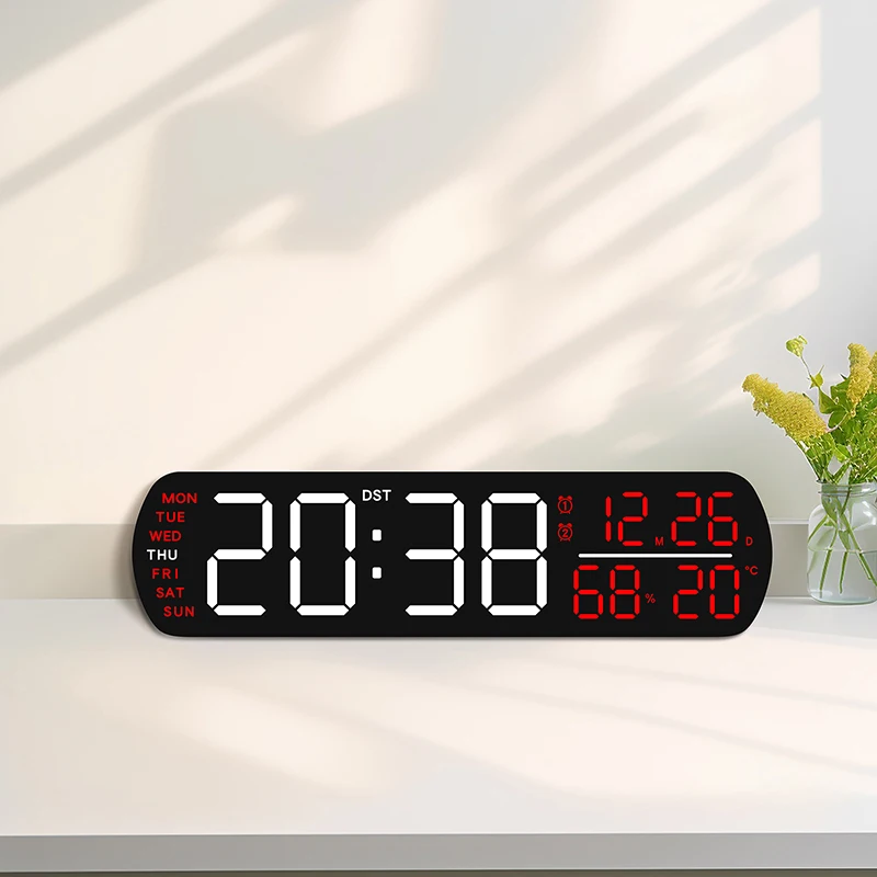 Digitaler Wecker TEMP Luftfeuchtigkeit Datum 2 Alarme Countdown-Timing DST Snooze Tischuhr Auto dimmbar 12/24 Stunden LED-Uhr für Dekor – Detail 3