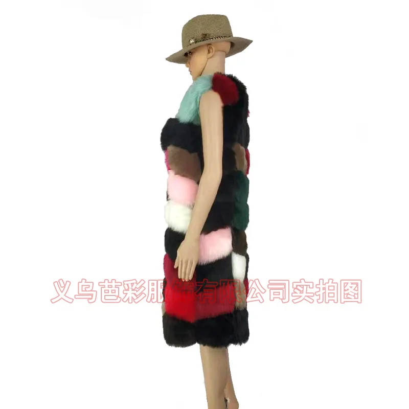 2021 Autumn and Winter European and American Foreign Trade Multi-color Splicing Fur Vest Female, Warm Mink Fur Vest