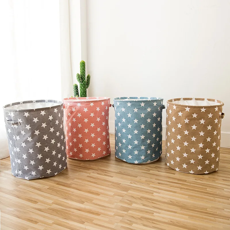 

Foldable Star Laundry Basket for Toys Cotton Linen Storage Bucket Bag Collapsible Household Dirty Clothes Organizer 35*45cm