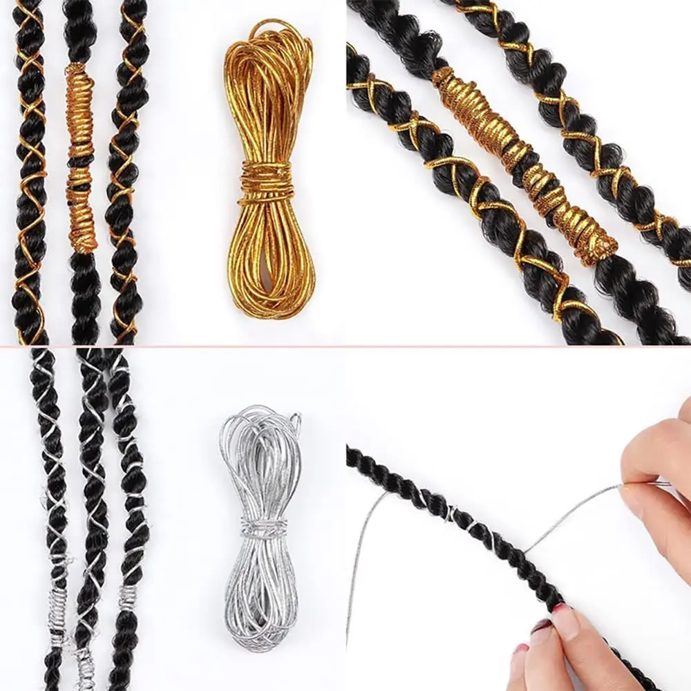 Dreadlock Braids Hair Accessories Gold Silver Braiding Hair Deco Styling Shimmer Stretchable African Braid Braided Elastic Cord