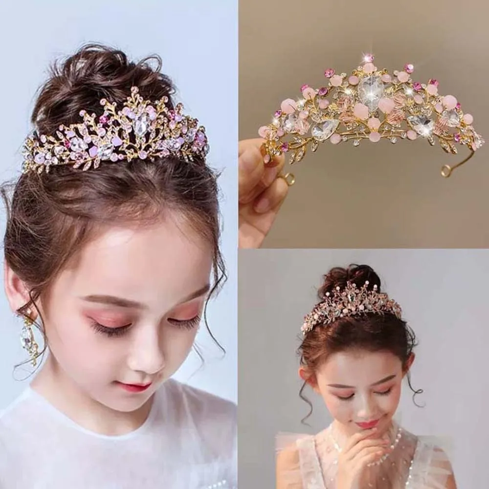 خمر الوردي الأزهار تاج لامعة أنيقة تاج الشعر التبعي أغطية الرأس الشعر هوب الأميرة حجر الراين تيارا الملابس والاكسسوارات