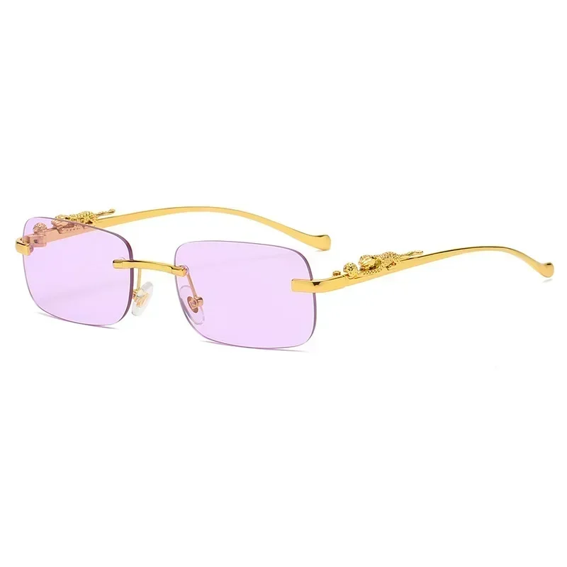 1Pc Hot Rectangle Rimless Sunglasses Retro Cheetah Women Fashion Sun Glasses Men Shades UV400 Eyewear Summer Outdoor Eyeglasses