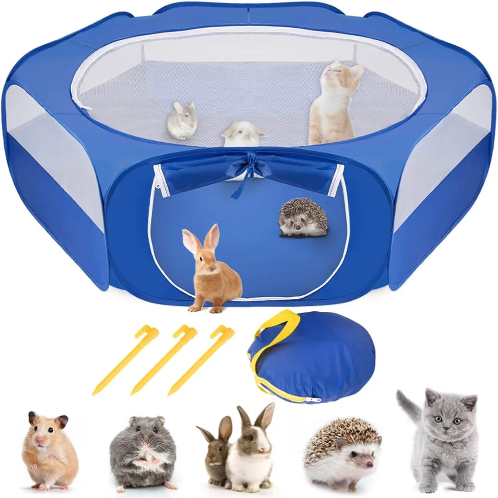 

Small Animal Playpen Pet Portable Foldable Exercise Fence With Side Door Outdoors Pet Cage Tent