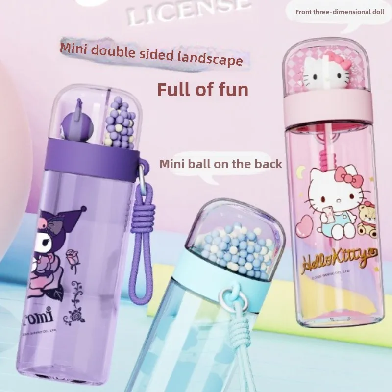 MINISO Sanrio Kulomi Space Cup Cinnamoroll Portable Water Bottle Melody Children's Kettle 520ml Sports Drinking Glasses Gift