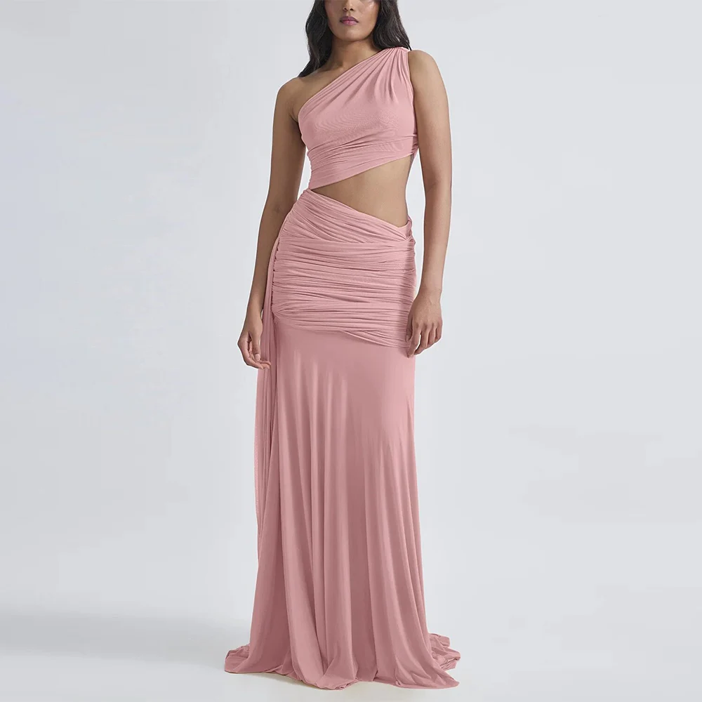 

Modern Dresses for Special Events Spandex Sheath/Column Evening Dress Lilac One-shoulder Pleat Party Gown Long 2024