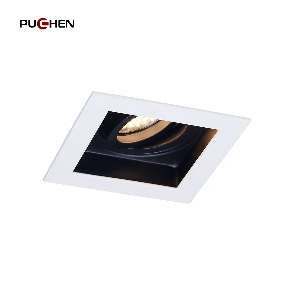 

Puchen Black White Square Recessed LED Ceiling Light Adjustable Frame MR16 GU10 Bulb Fixture Downlight Holder