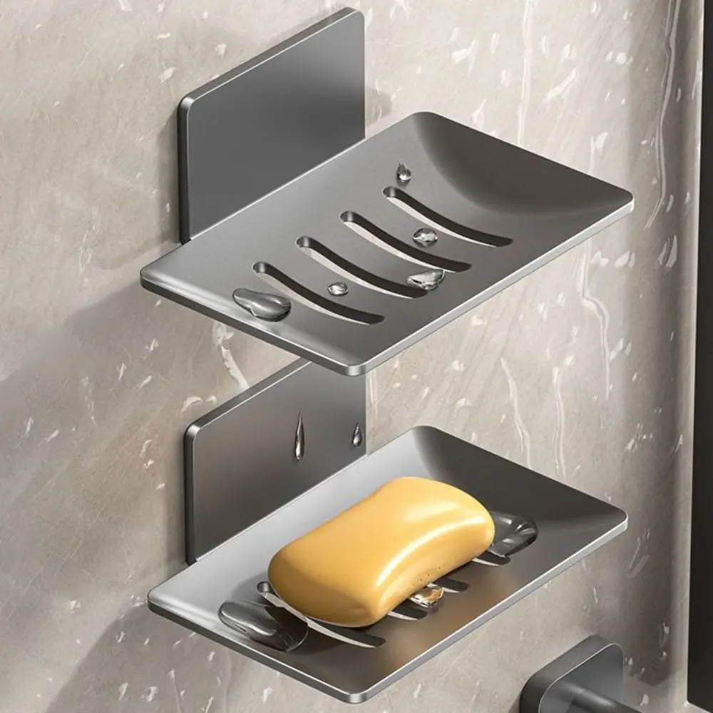

Premium Wall Mounted Soap Storage Tray Drainage Non Perforated Shower Storage Rack Aluminum Rustproof Soap Tray Box Toilet