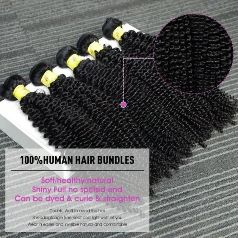 3 пучка Кудрявые вьющиеся человеческие волосы 15А Бразильские девственные влажные и волнистые 1/3/4 Наращивание человеческих волос с двойным утком 32-дюймовые вьющиеся пучки