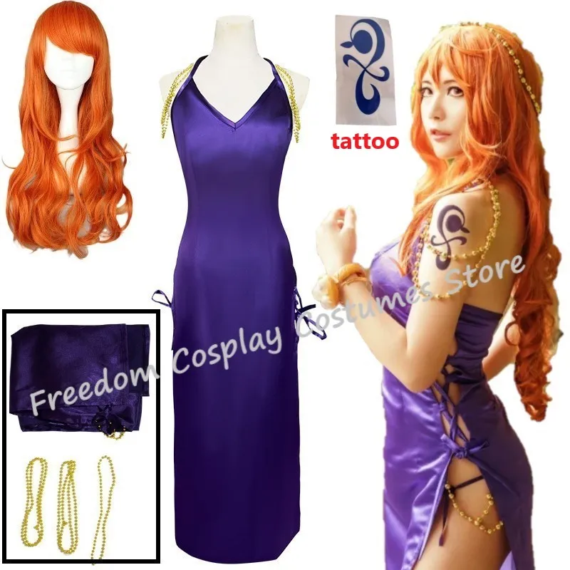 

Nami Cosplay Fantasy Sexy Purple Dress Wigs Costume Anime Pirate Costume Adult Women Roleplay Fantasia Outfit Female Halloween