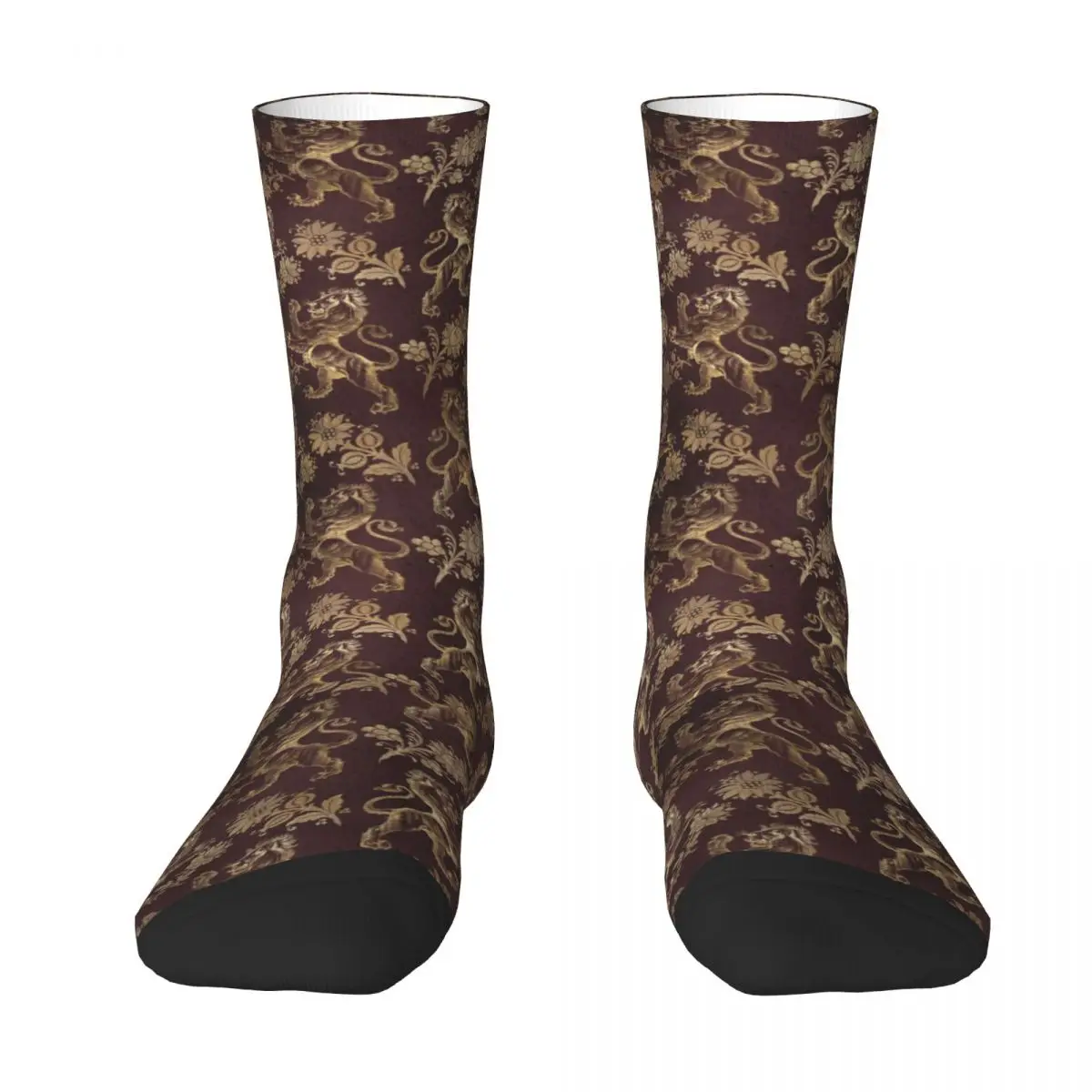 Golden Lions And Damask Socks Spring Stockings Modern Adults Men Breathable Socks Design Cycling Non Slip Socks