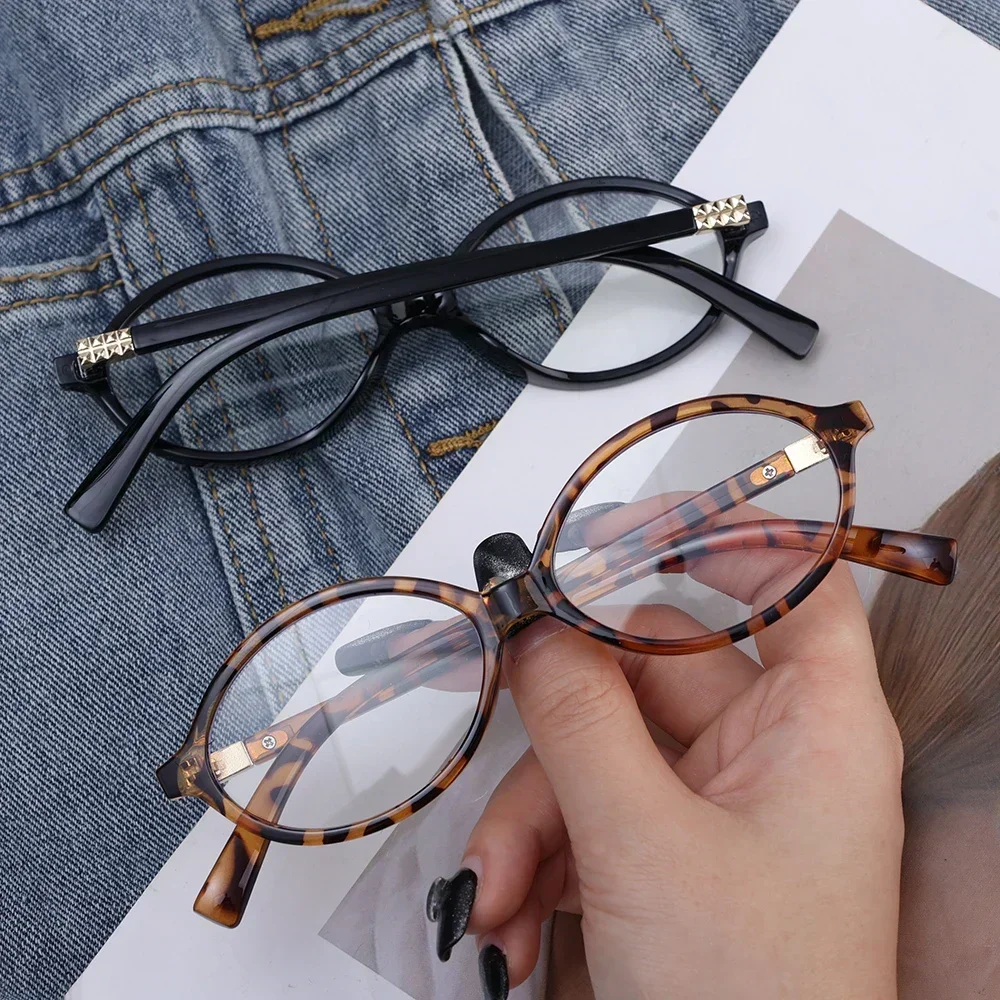Retro-Ovalbrille für Damen im Leoparden-Design, süße, coole Brillen im Trend-Stil, Marken-Lesebrille, Computerbrille mit Blaulichtfilter – Detail 19