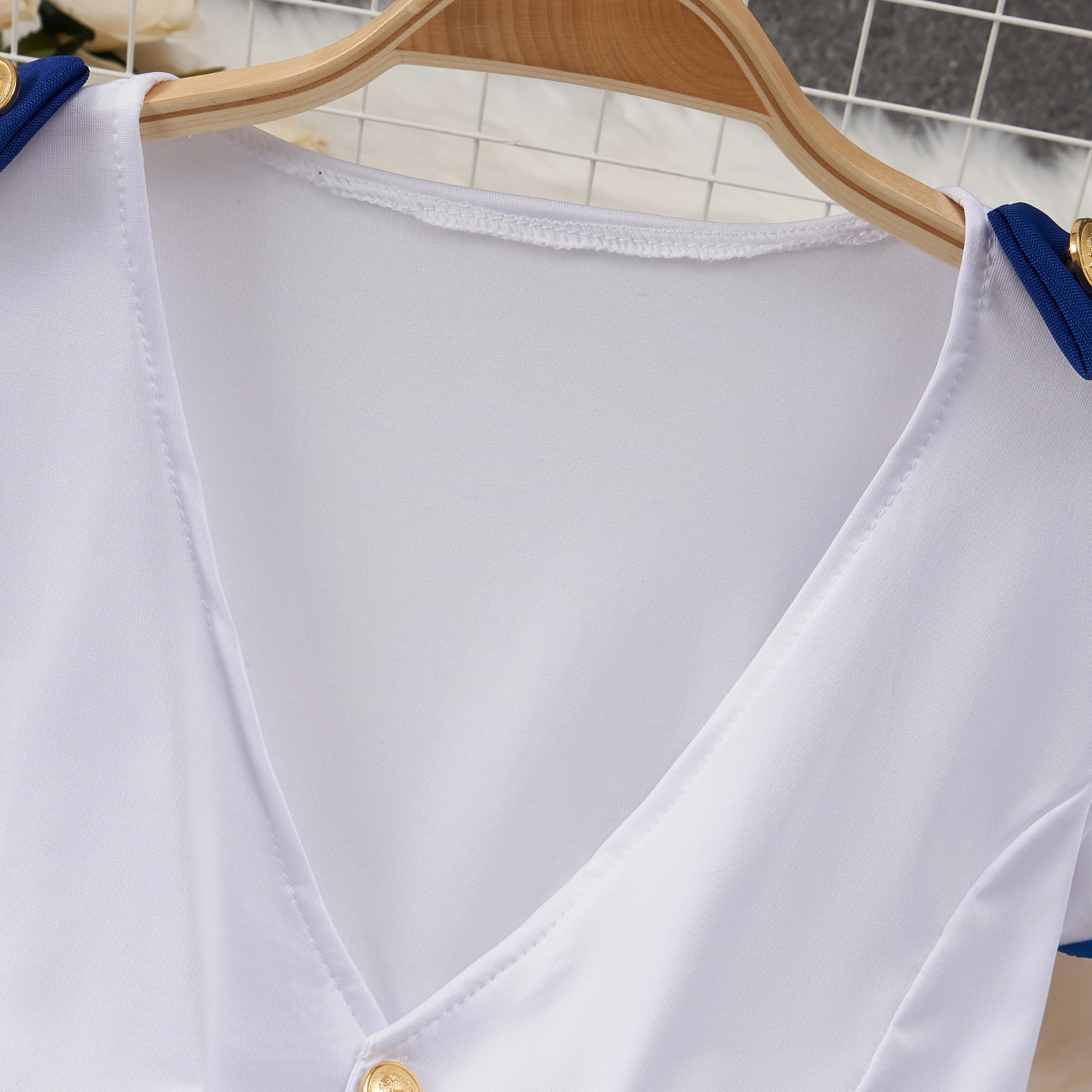 V-Ncek Short Sleeve White T-Shirt For Woemn Elastic Waist A-Line Short Skirt Set Sexy Office Lady's Outfit Cosplay Uniform New image 2