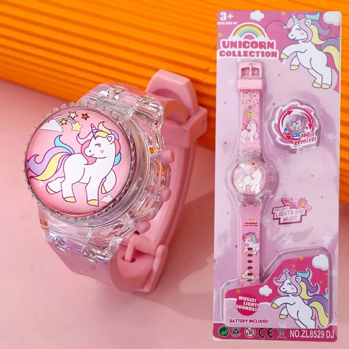 Cute Cartoon Kids Watch Electronic Revolve Flash Light Music Girls Children Wrist Watches Digital Unicorn Party Gifts Toy Clock