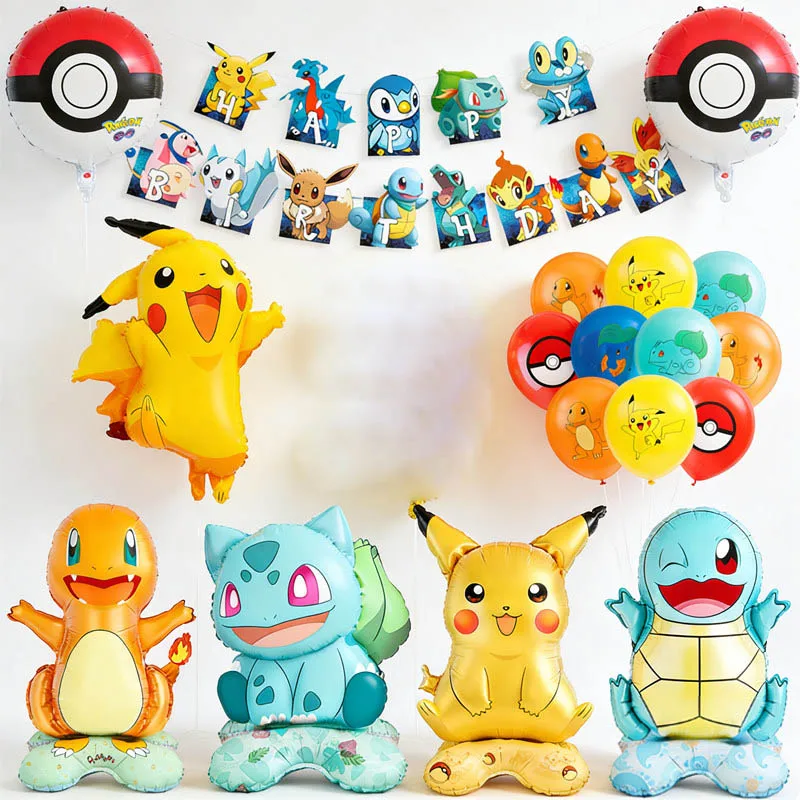 decoracao-de-baloes-de-aniversario-pokemon-baloes-de-aluminio-e-latex-balao-de-aniversario-pokemon-pikachu-decoracao-diy-para-festa