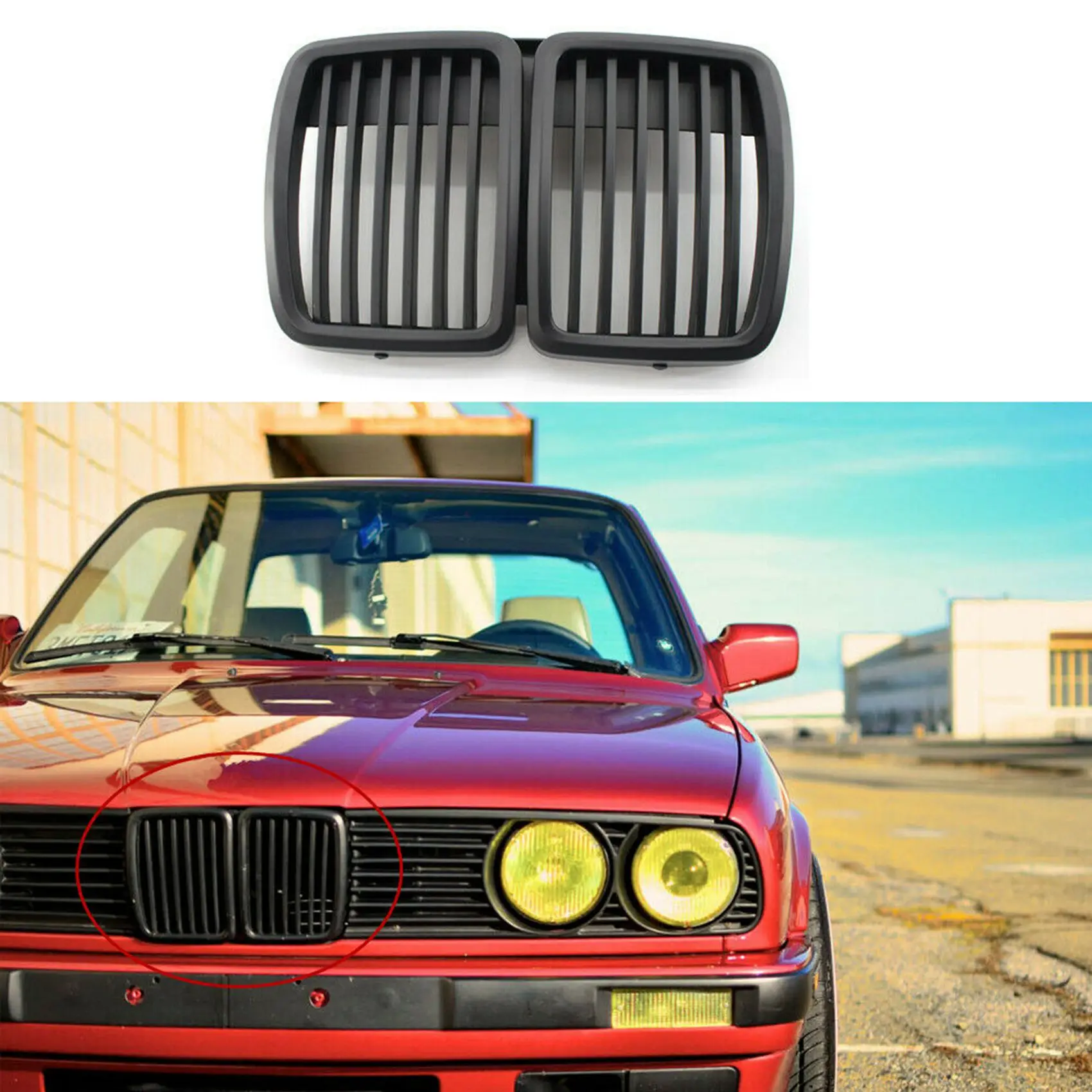 Matte Black Front Center Racing Grille 51131884350 for -BMW E30 1984-1993