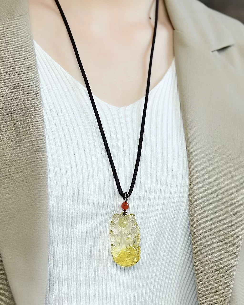 Natural Yellow Citrine Quartz Fox Carved Pendant 48*36*12mm Women Men Jewelry Citrine Wealthy Necklace AAAAA