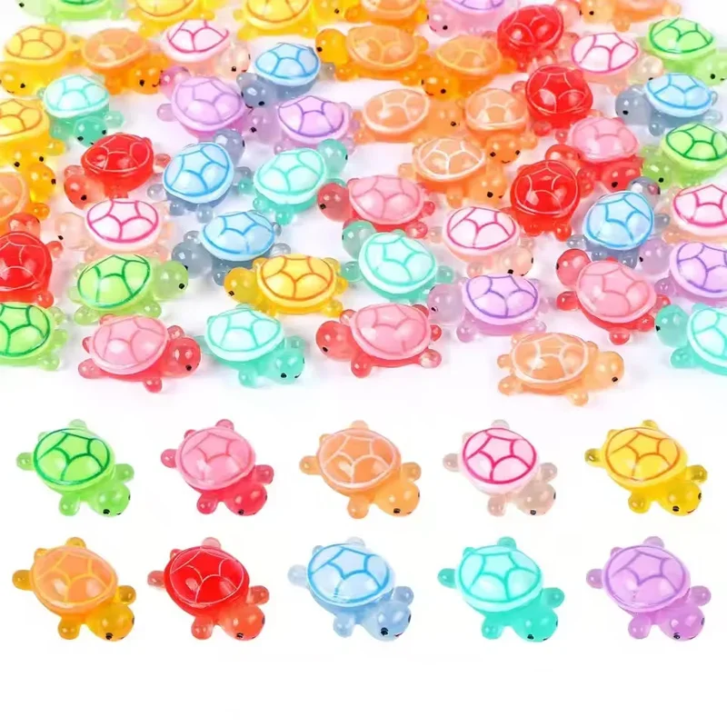 100Pcs Mini Resin Turtles Night Glow Turtle Figurines Multi-Function Glow in The Night Turtle Miniatures for Micro Landscaping