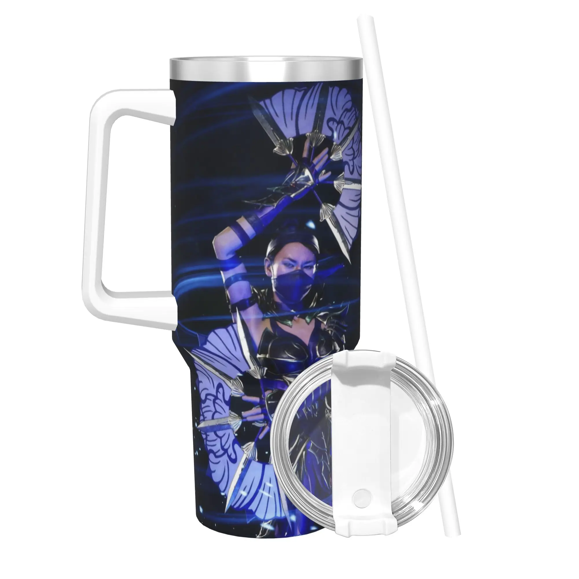 Mortal Kombat II Movie 2026 Isolierter Becher mit Strohhalmen, Edelstahl-Kaffeetassen, doppelwandige Auto-Trinkflasche, 40oz