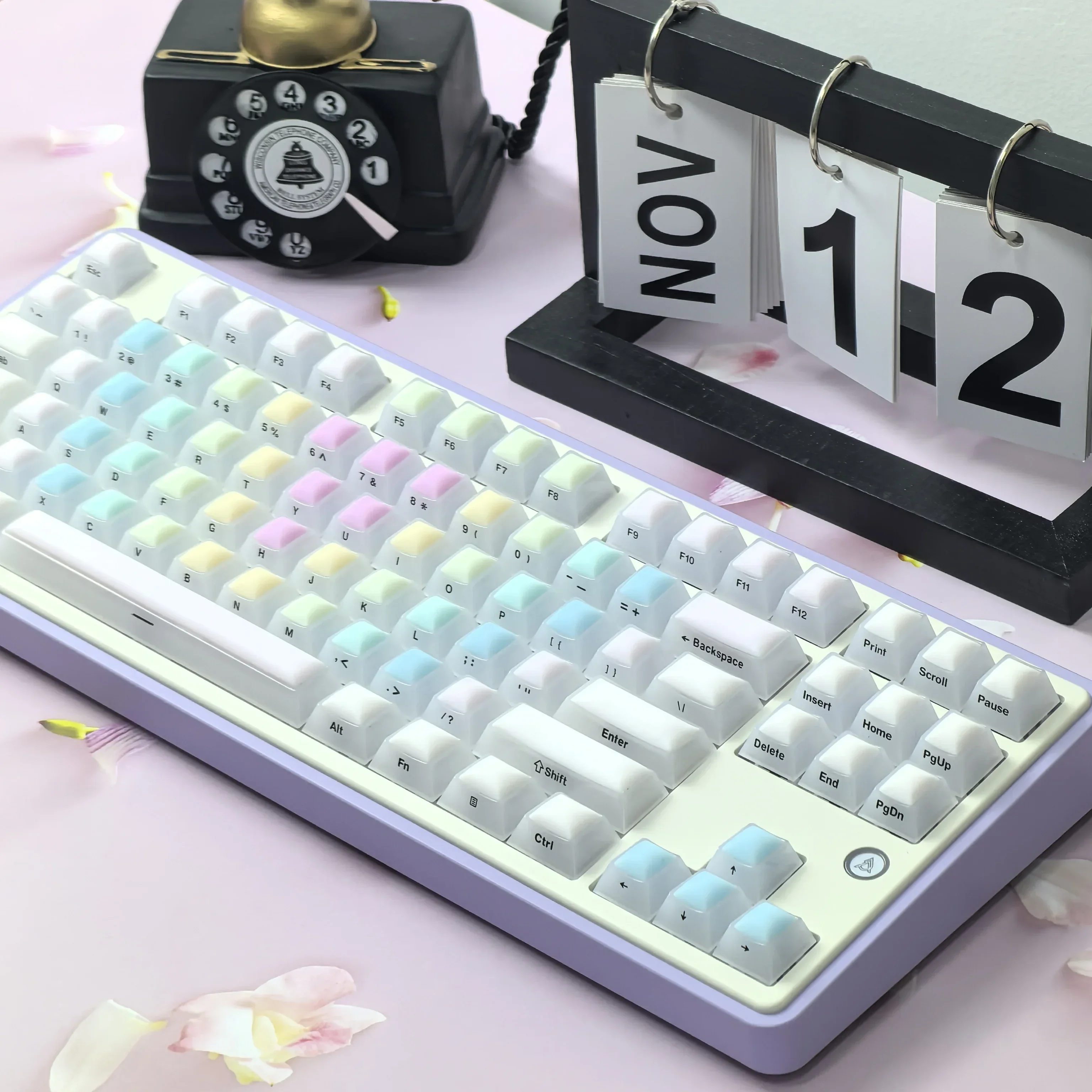 Rainbow Gummy Keycap Matte Fog Transparent Side Engraved Keycaps Cherry Soft Silicone+PC Material Macaron Translucent Key Cap image 6