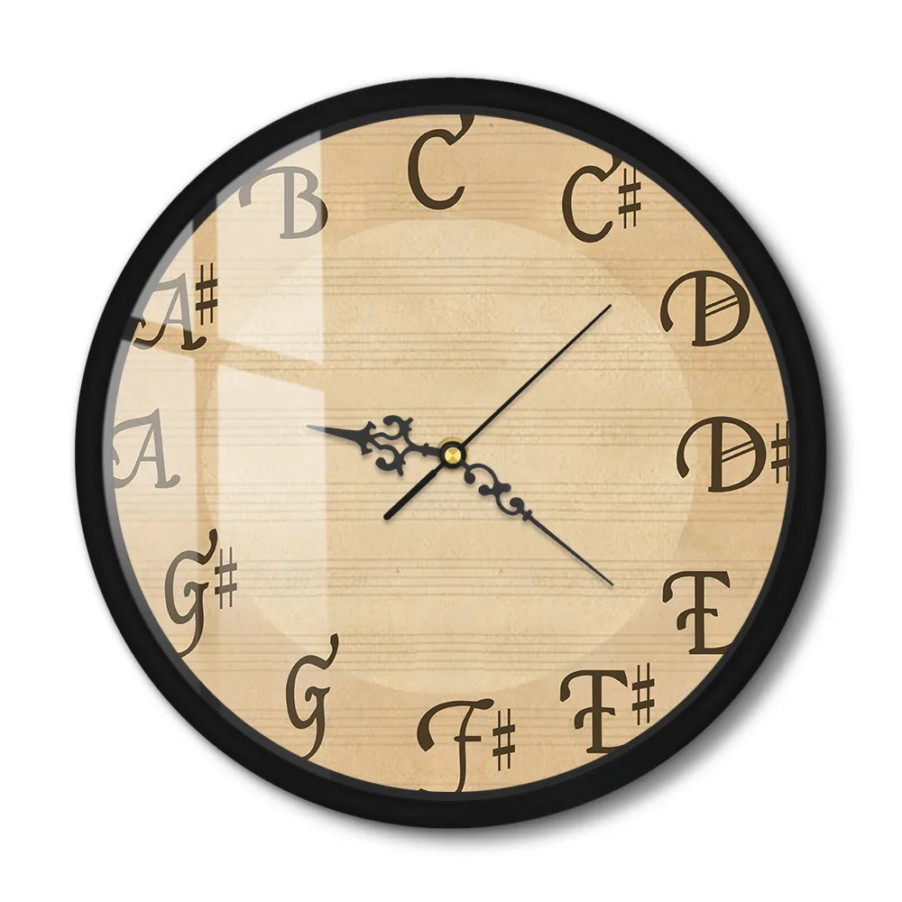 Antique Music Sheet Printed Wall Clock For Music Studio Retro Old Papers Musical Notes Keys Silent Quartz Clock Musician Gift