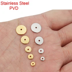 30pcs PVD Never Fade Stainless Steel Thin Spacer Beads 4 5 6 8 10 mm Round Flat Beads For DIY Necklace Supplies Jewelry Making
