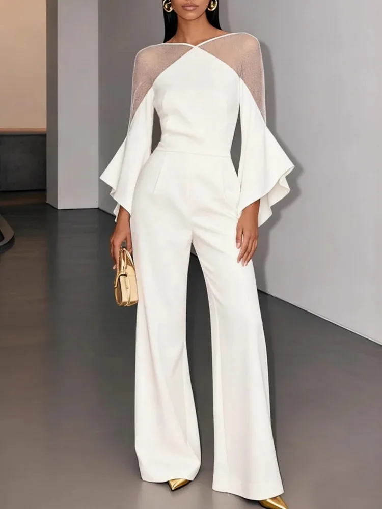 

Solid Women Jumpsuits For Spring Summer Long Sleeve V-Neck Loose Fashion Streetwear Overalls Wide Leg Pants Trousers 2026