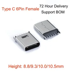 TYPE-C 6P Female Socket 8.8/9.3/10.0/10.5MM Straight Plug 3A High Current Fast Charging Female USB 3.1 Connector for Toy Adapter