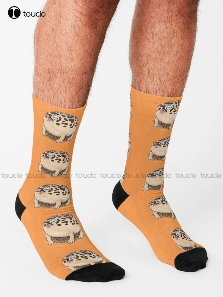 Cute Brown Desert Rain Frog Cartoon Illustration Socks Mens Socks Crew Cute Pattern Funny Autumn Best Cartoon 360° Digital Print