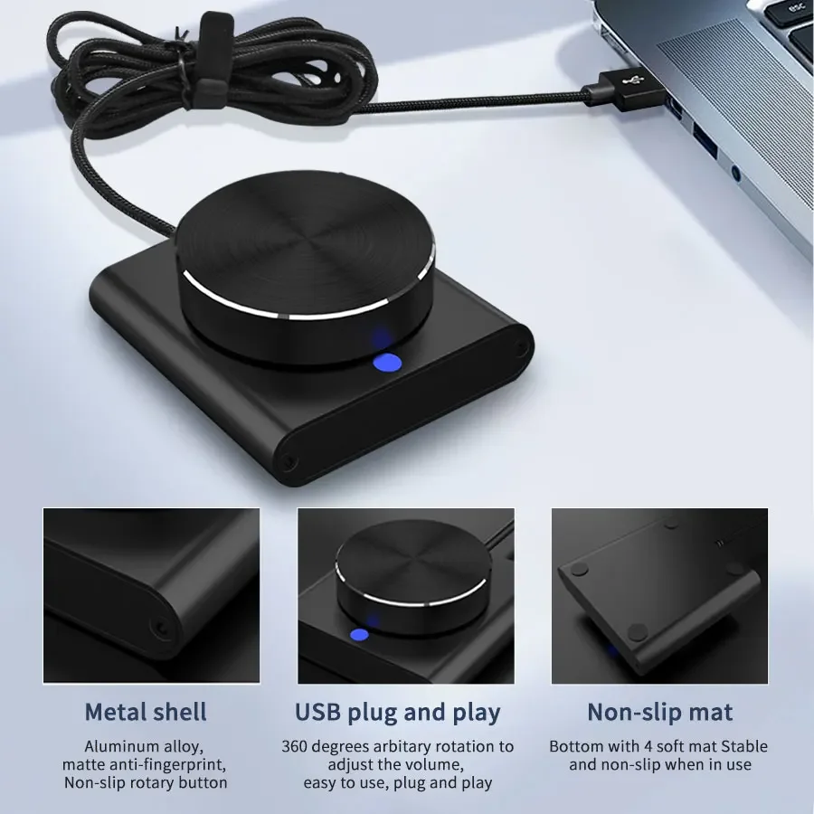 Manopola di controllo del volume USB Regolatore Manopola del controller multimediale 1 tasto Funzione di pausa muto per supporto PC Windows iOS Android Linux