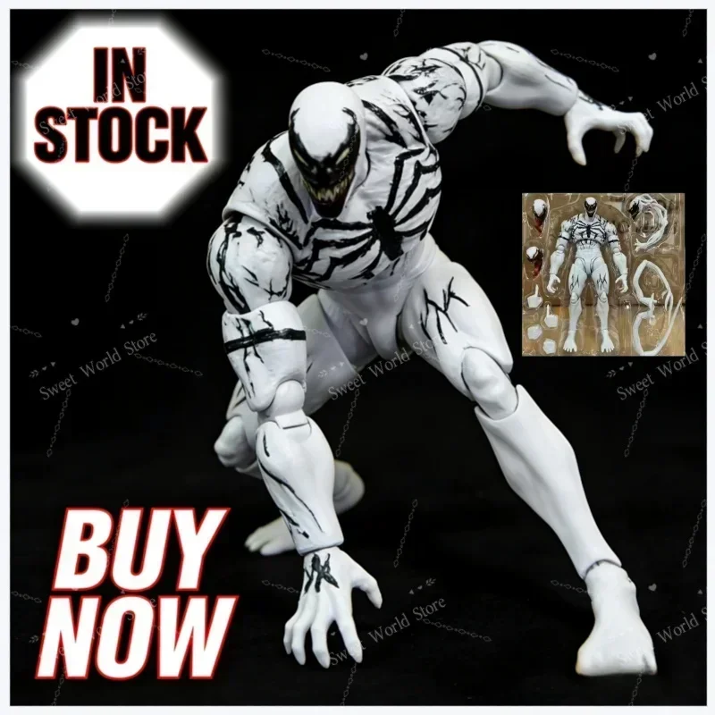 

In Stock SHF Anti-Venom Action Figure White Symbiote Spider-Man Series Articulated Model Toy Collectible Figurine Gift for Fans