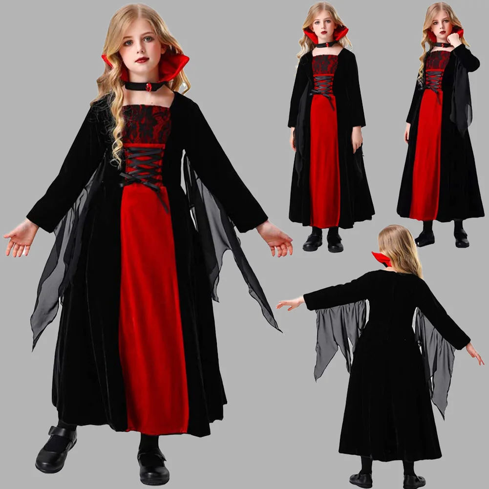 Medieval Vampires Cosplay Costume Infantil, Roupa de festa extravagante, Disfarce, Renascimento, Gótico, Retro, Roupas, Troca de Papéis, Meninas, Criança