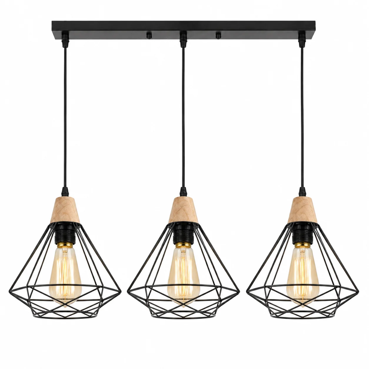 JOYINLED Rustic Wood Ceiling Pendant Light Fixtures 3-Light Kitchen Chandeliers Farmhouse Black Dining Room E26 E27 Lamp Fixture