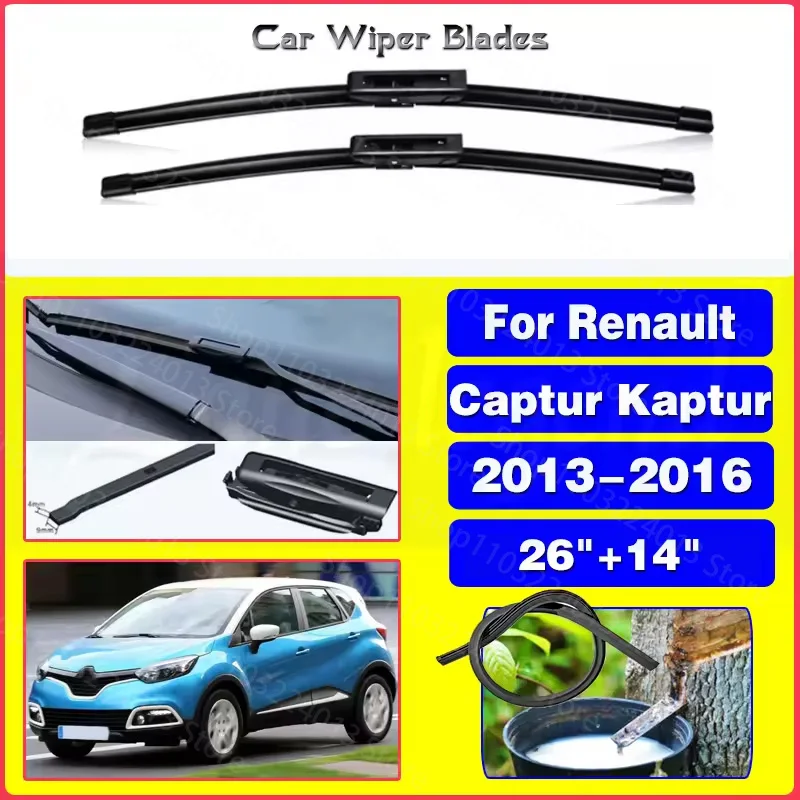 

For Renault Captur Kaptur 2013 - 2016 Car Front Rear Wiper Blades Soft Rubber Windscreen Wipers Auto Windshield 26"+14"