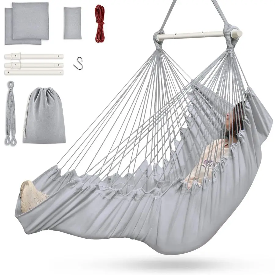 

Подвесное кресло-гамак с 3 подушками и подставкой для ног, прочная металлическая распорная перекладина, выдерживает до 200 кг, кресло-качели для спальни