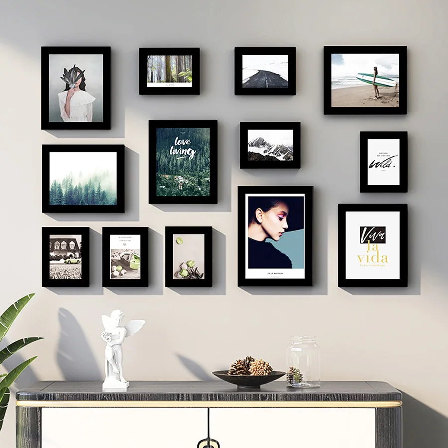 13Pcs/Set Classic Wood Photo Frame For Wall Hanging Home Decoration Wedding Couple Recommendation Black White Pictures Frames