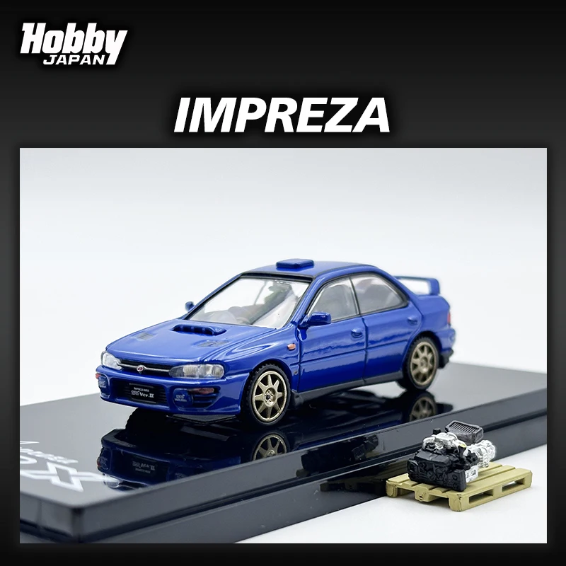 HJ en Stock 1:64 Impreza GC8 deportes azul con motor Diecast Diorama coche modelo colección Hobby Japón