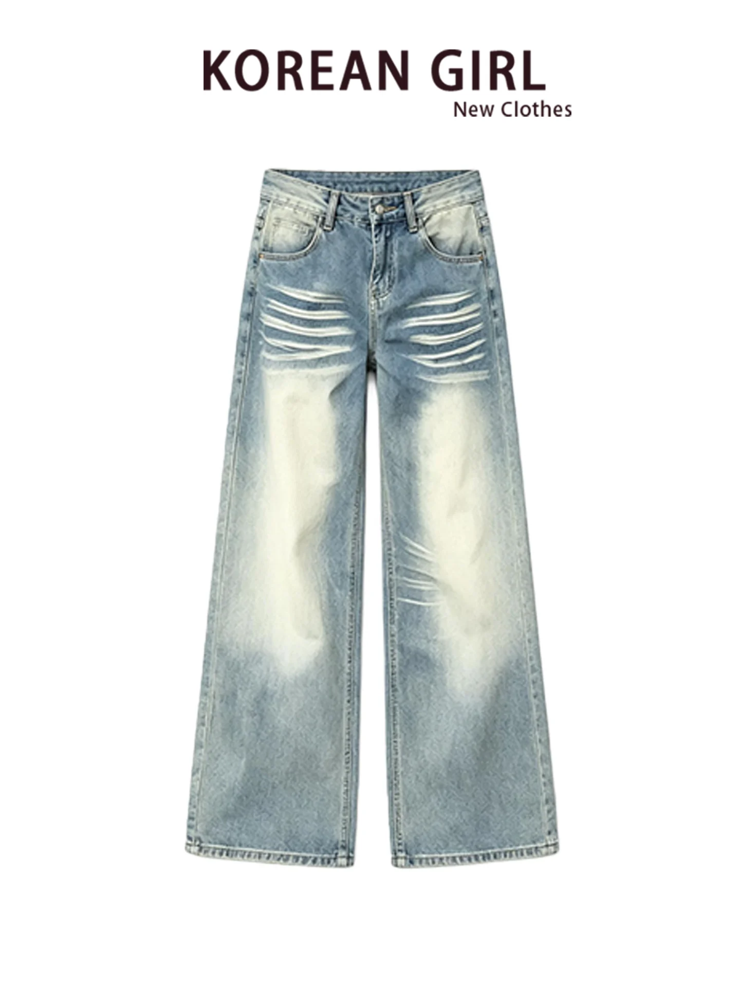 American Style Vintage Low Waist Wide Leg Jeans Women's Loose Slimming Drapey Knife  Floor Length Pants Casual Denim