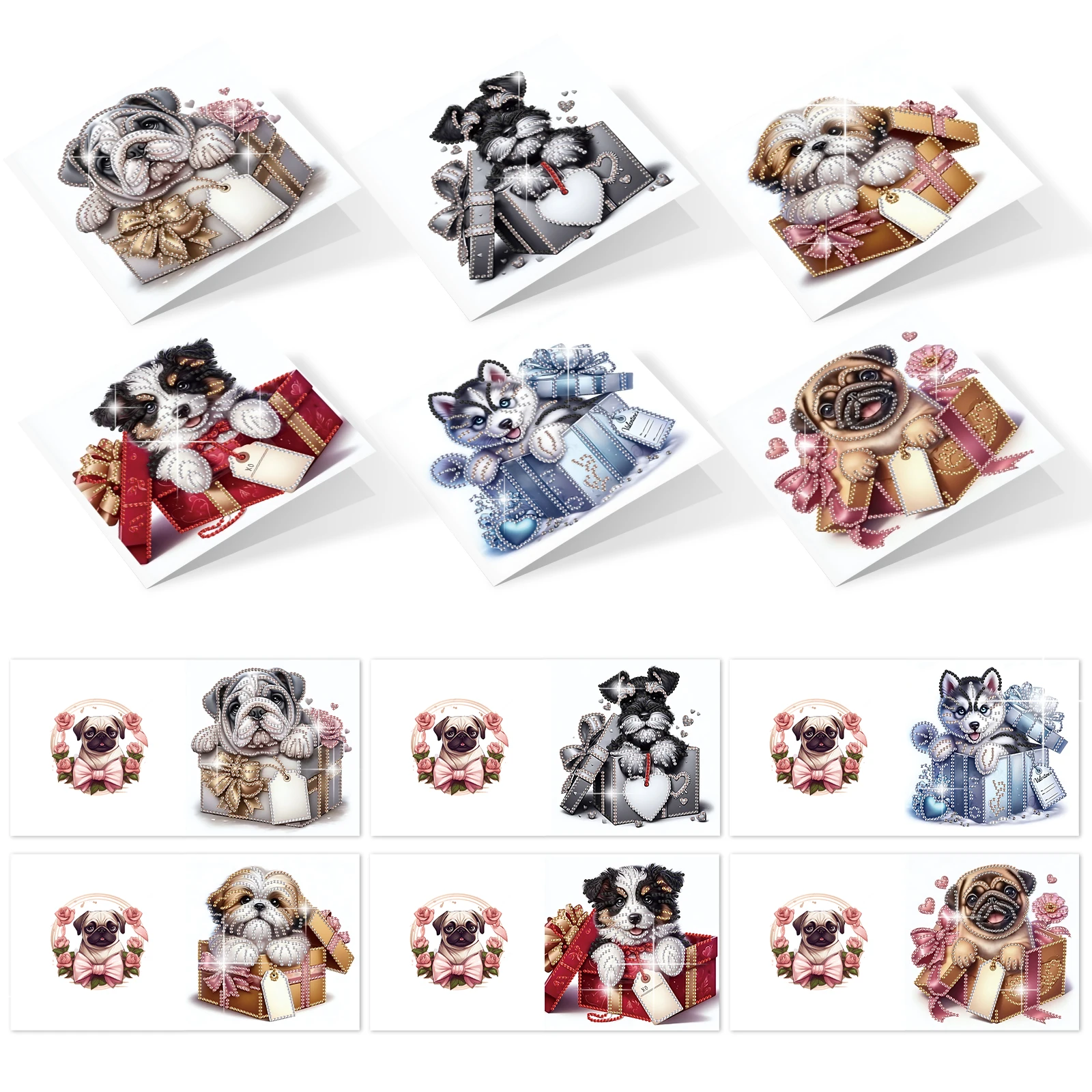 

6PCS Diamond Art Painting Greeting Cards Kits,Gift dog DIY Special Shaped Diamond Art congratulation cards Art handmade Gifts