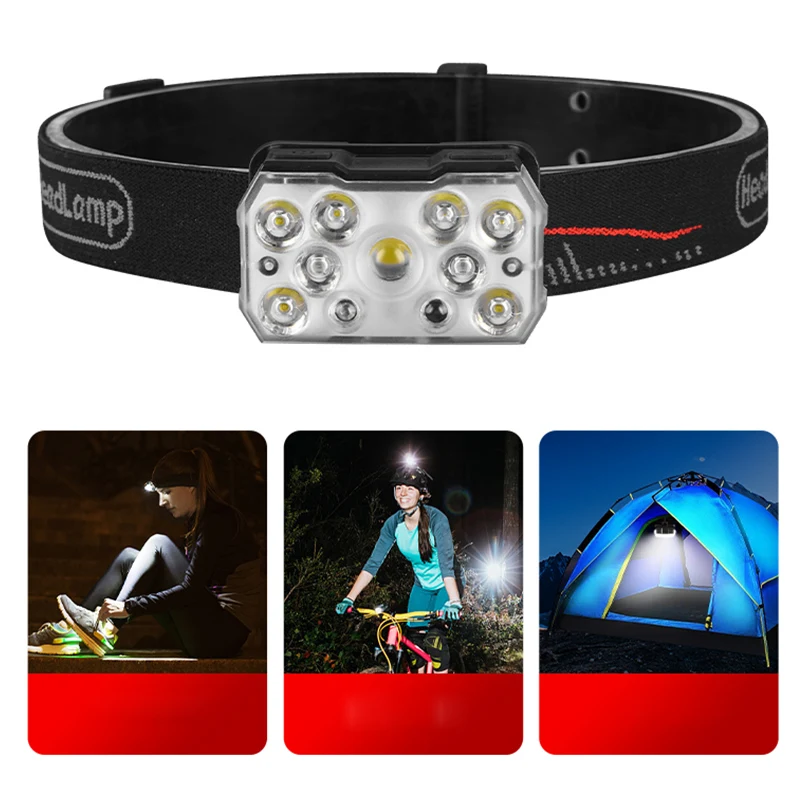 9LED Motion sensing LED Headlamp Powerful Head Lamp with Type-C  Rechargeable  Outdoor Camping Headlight Flashlight Head Light