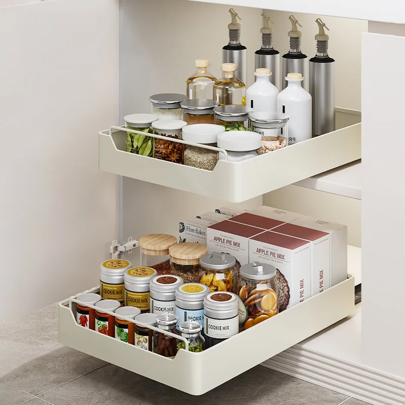 

Pull out Kitchen Organizer Rack Multifunctional Cabinet Storage Box Sliding Rail Drawer Storage Rack For Kitchen Acceesories