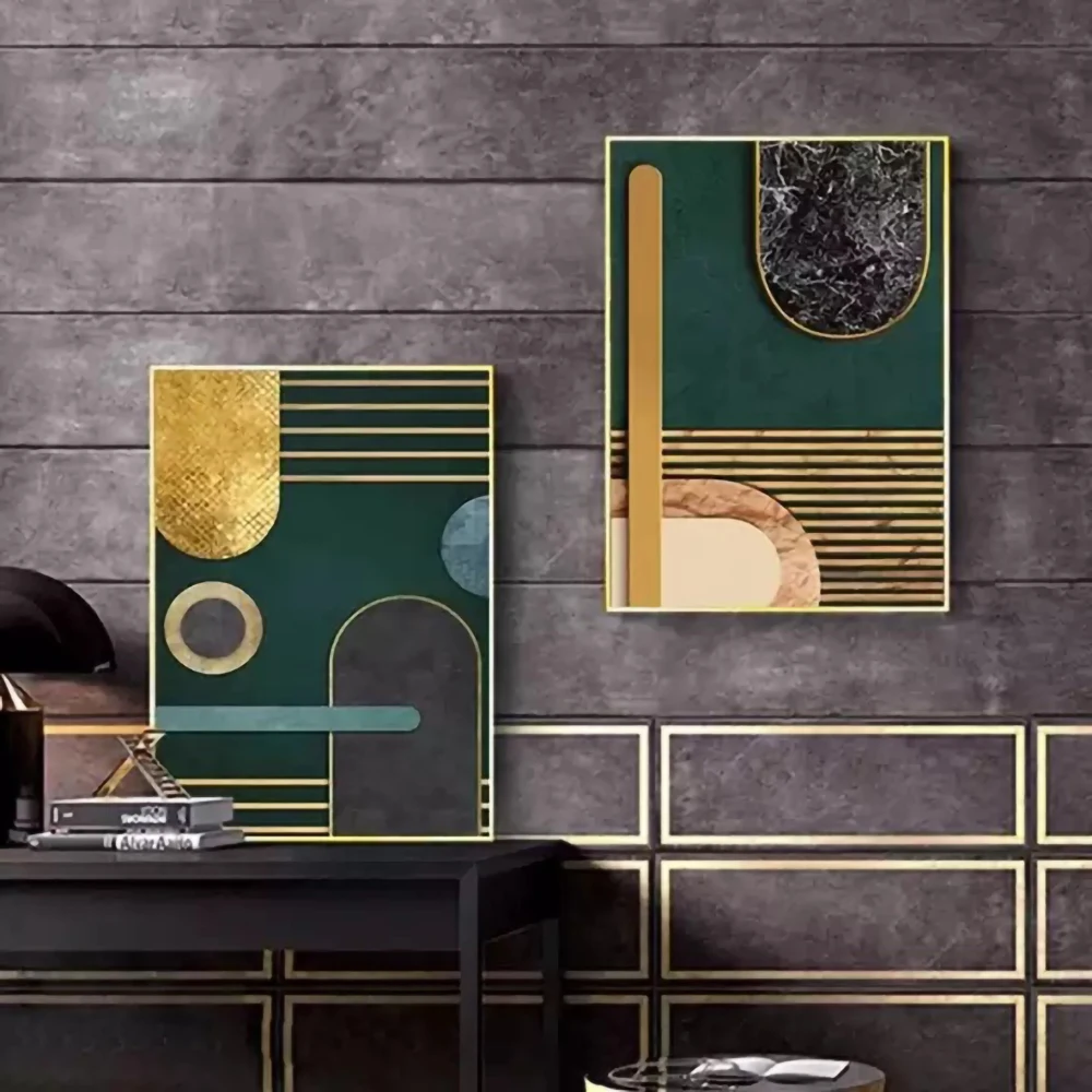 Ouro azul geométrico abstrato cartaz da lona pintura moderna luz de luxo arte parede decoração para casa impressão sala estar decoração