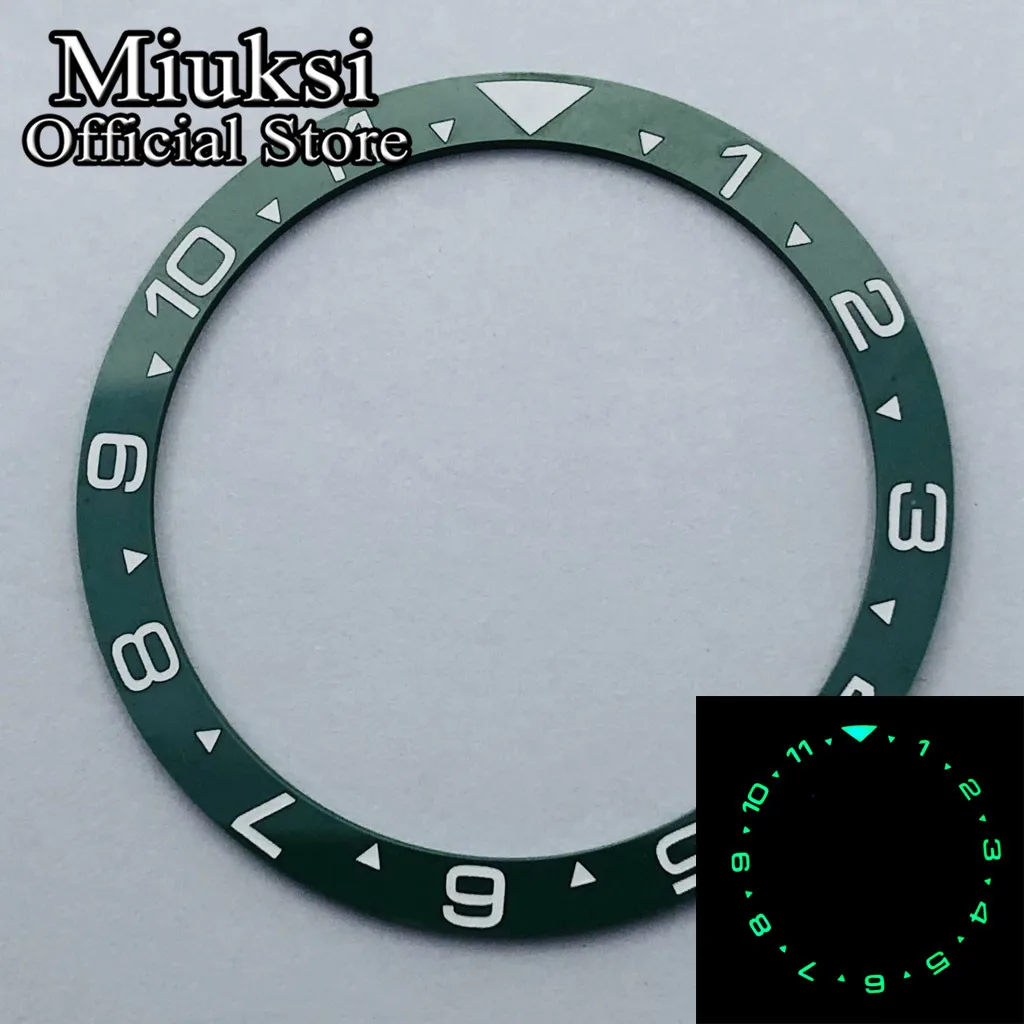 Miuksi 38mm flat C3 green luminous ceramic bezel Insert fit SKX007 SKX009 bezel insert 38mm*31.5mm replacement watch parts