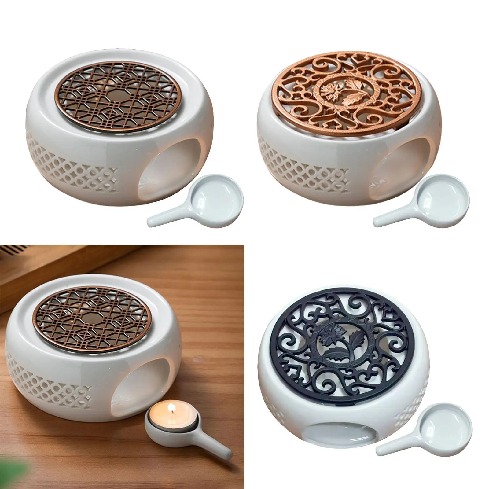 Ceramic Teapot Warmer Coffee Warmer Base with Tealight Tray Tea Heater Warming Holder for Glass/Porcelain/Metal Teapot